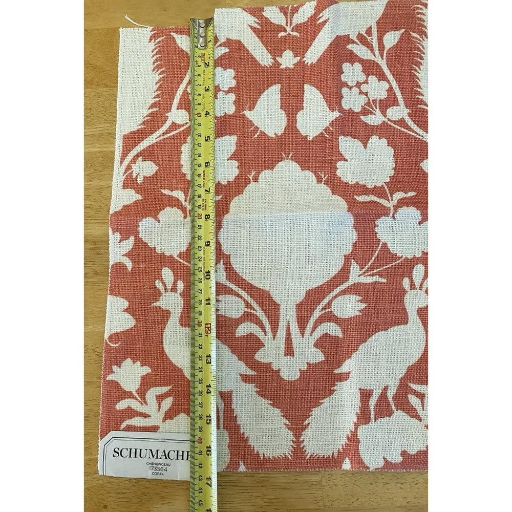 Schumacher 100% Linen Fabric Sample Coral White See Photos For Measurements READ